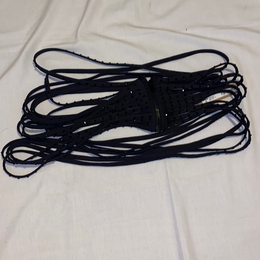 SKIMS RHINESTONE SWIM STRAPPY SKIRT | ONYX | M | NEW